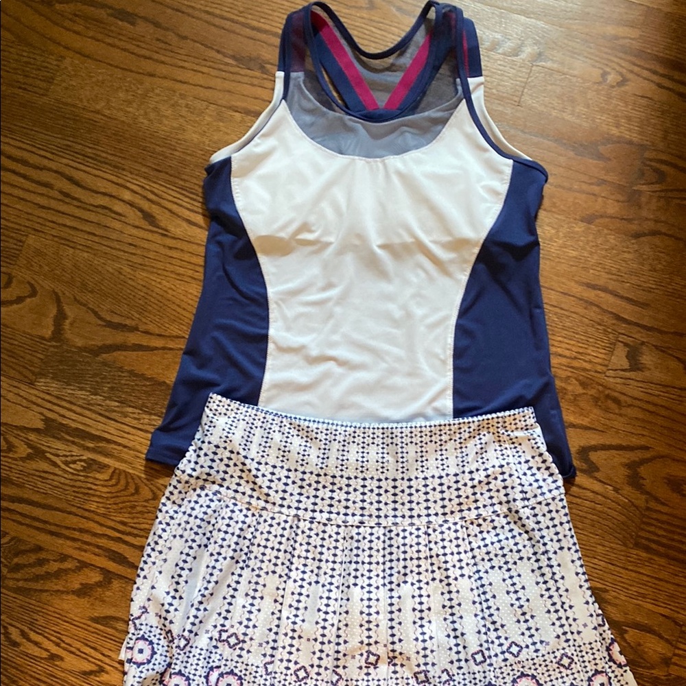 Blue and White Lucky in Love Athletic Tank and Skort Set Size Medium